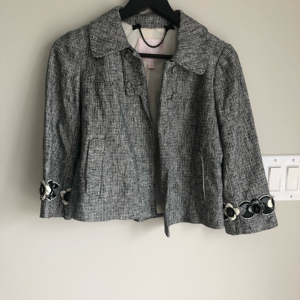 Rebecca Taylor - 3/4 Sleeve Cropped Blazer with Embellished Sleeves - Size 4